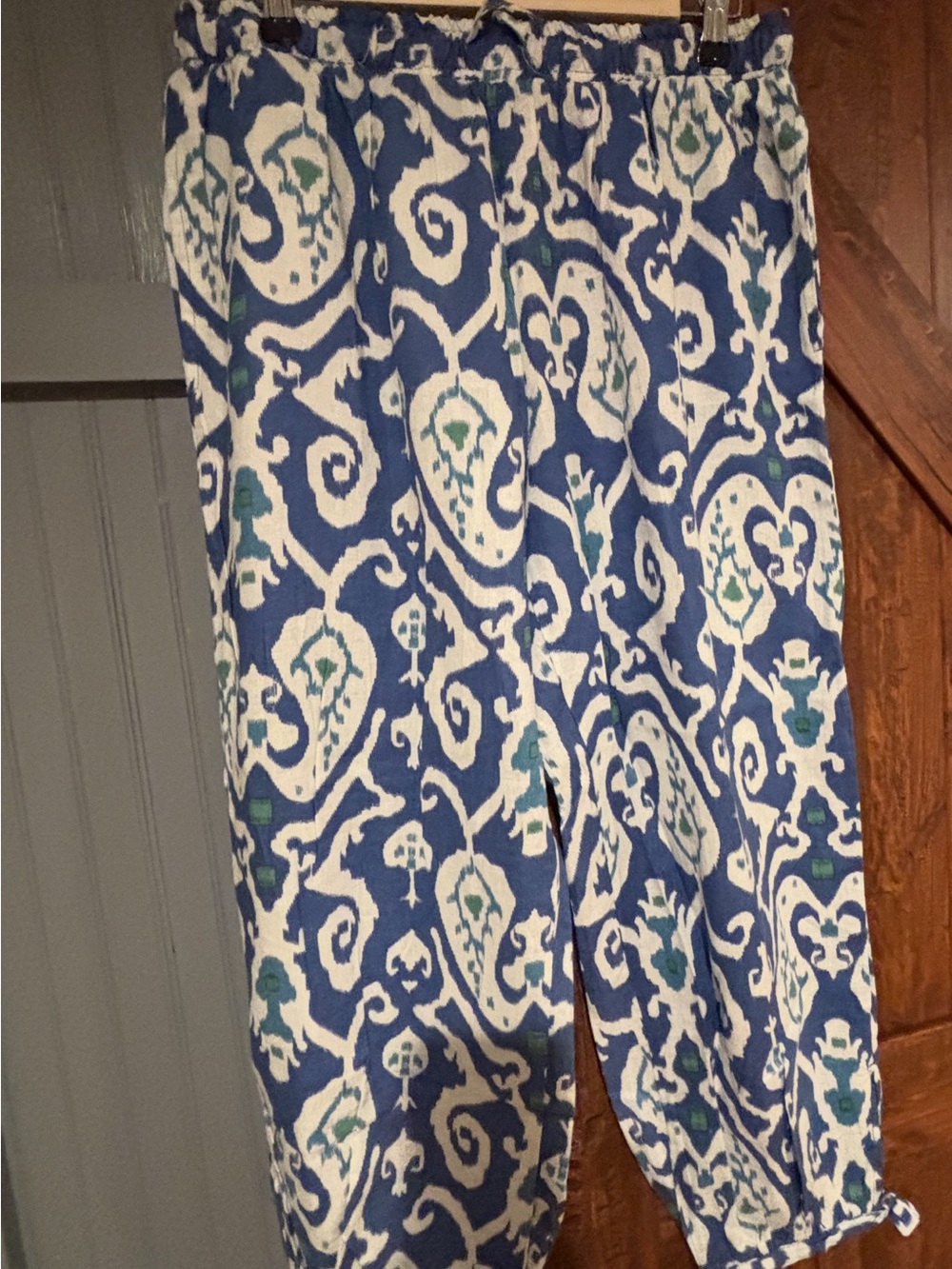 Christian Siriano Blue and White Printed Elastic-Waist Pants